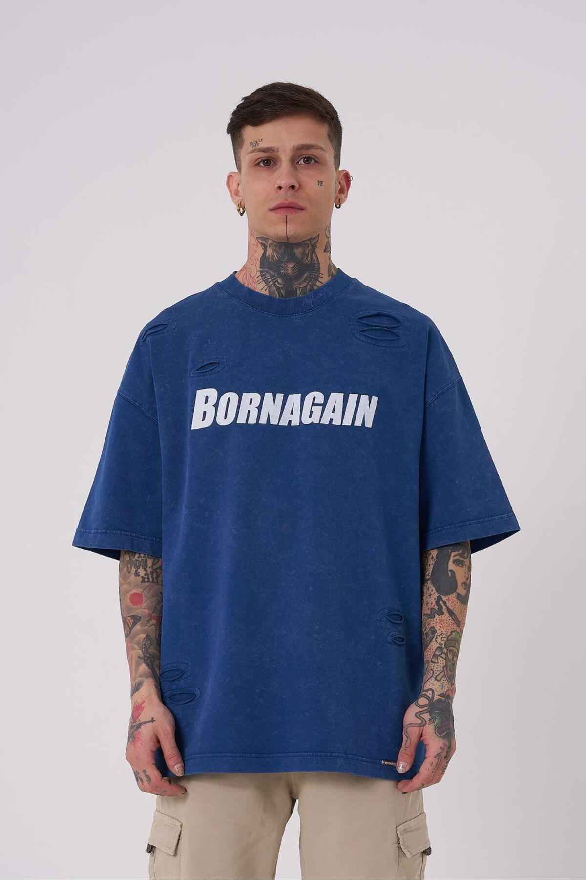 تیشرت نیلی با نور شسته شده مردانه متولد شده دوباره