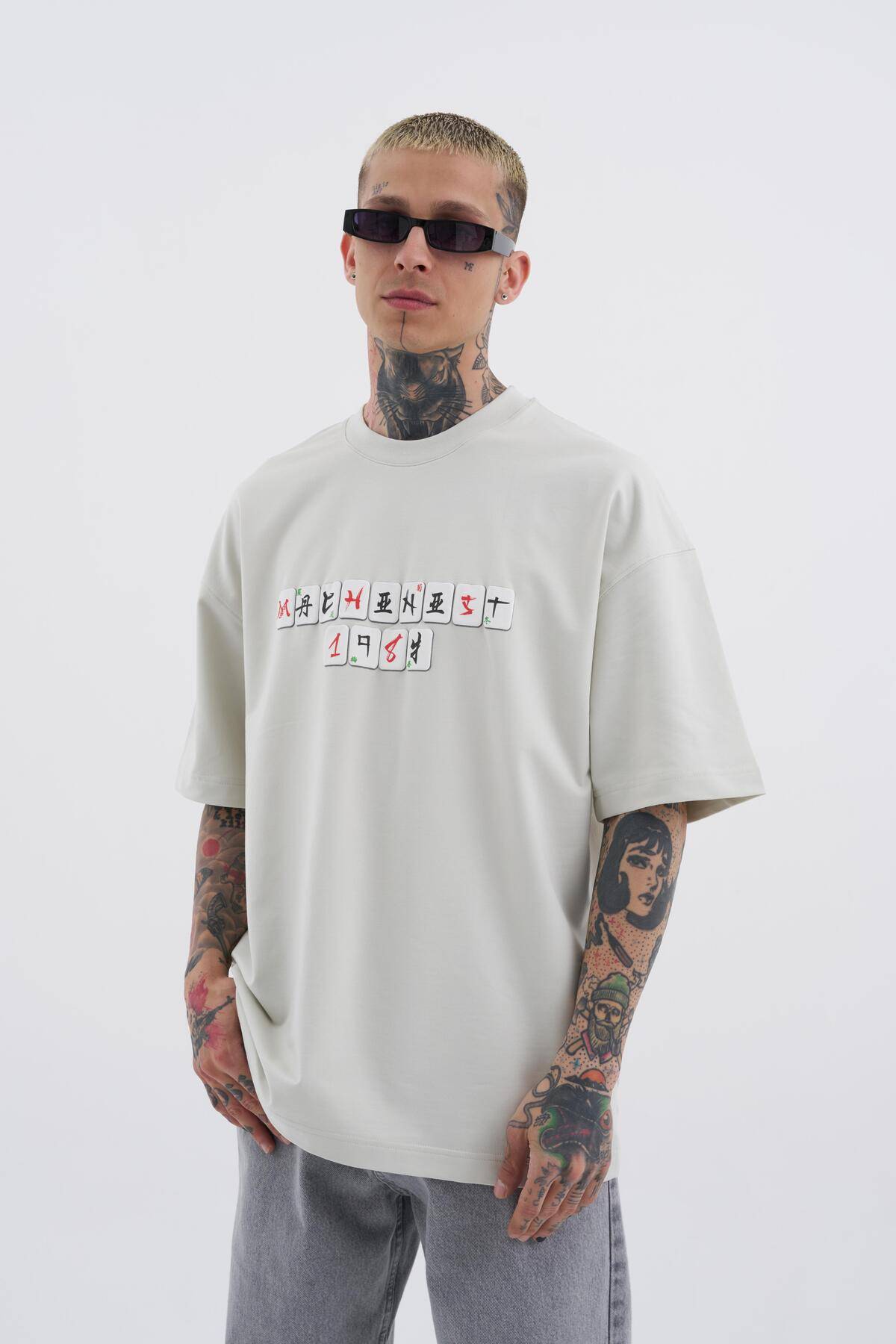 تیشرت مردانه بنفش چاپ شده Mch Mahhong