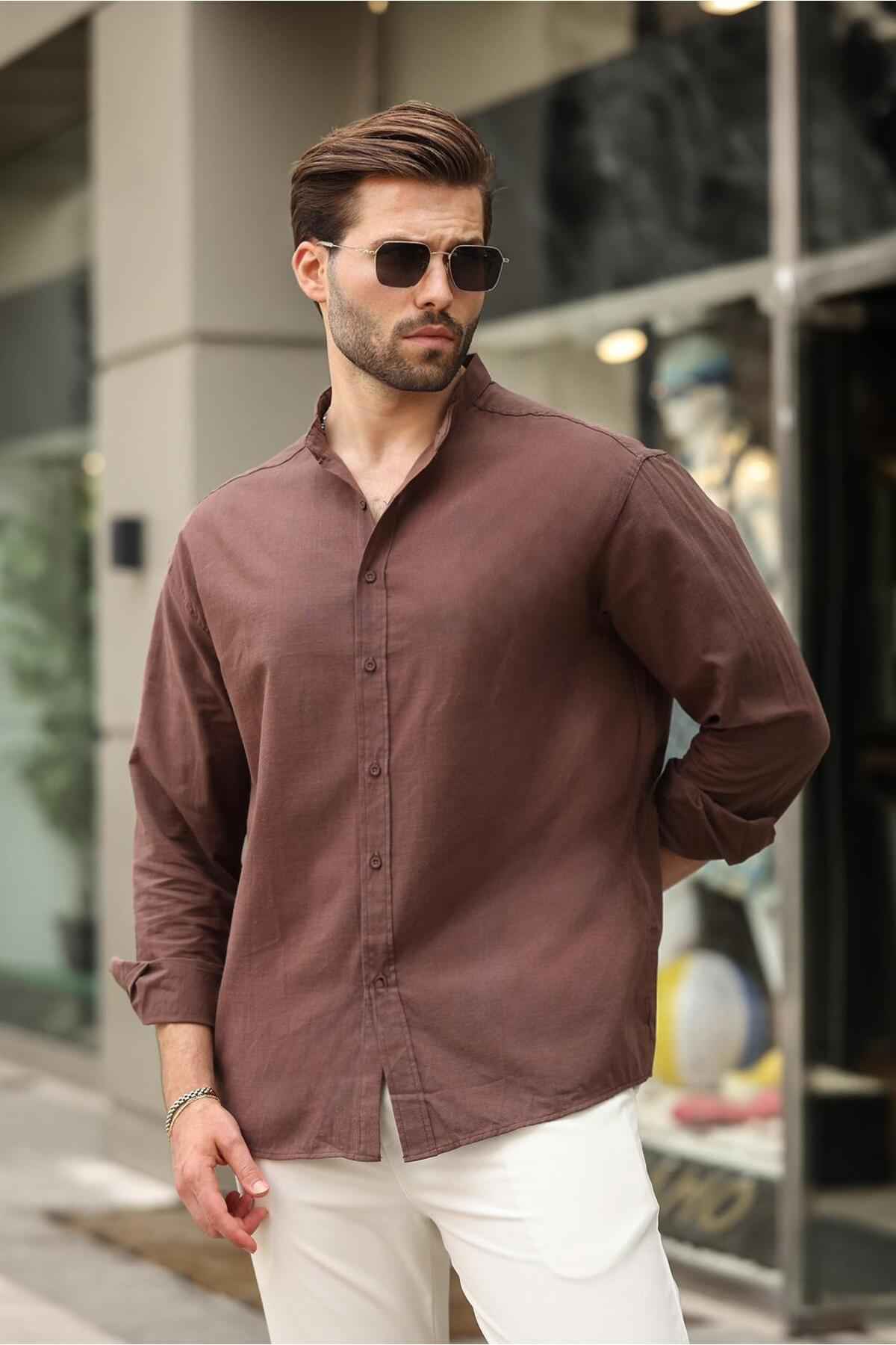 پیراهن مردانه آستین بلند پنبه ای یقه جامد مشکی