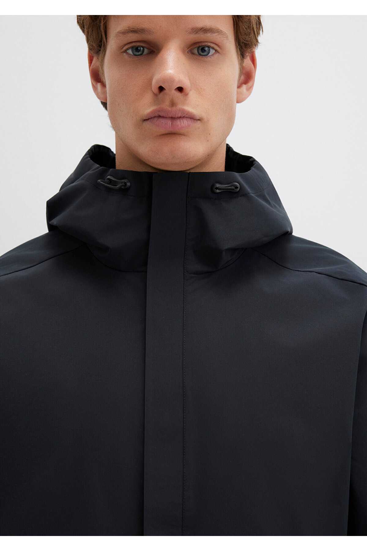 کاپشن خاکستری کلاهدار تناسب منظم / برش معمولی -70093