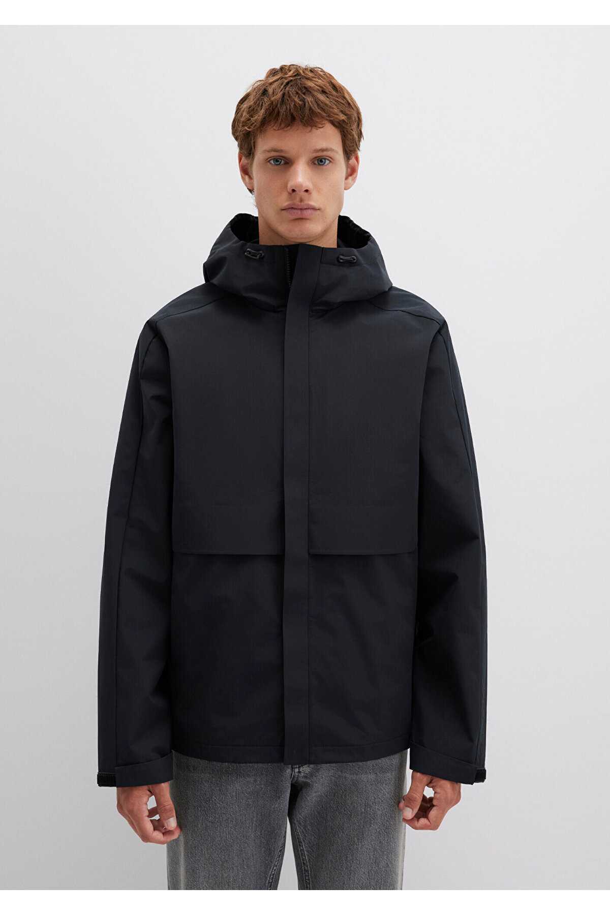 کاپشن خاکستری کلاهدار تناسب منظم / برش معمولی -70093