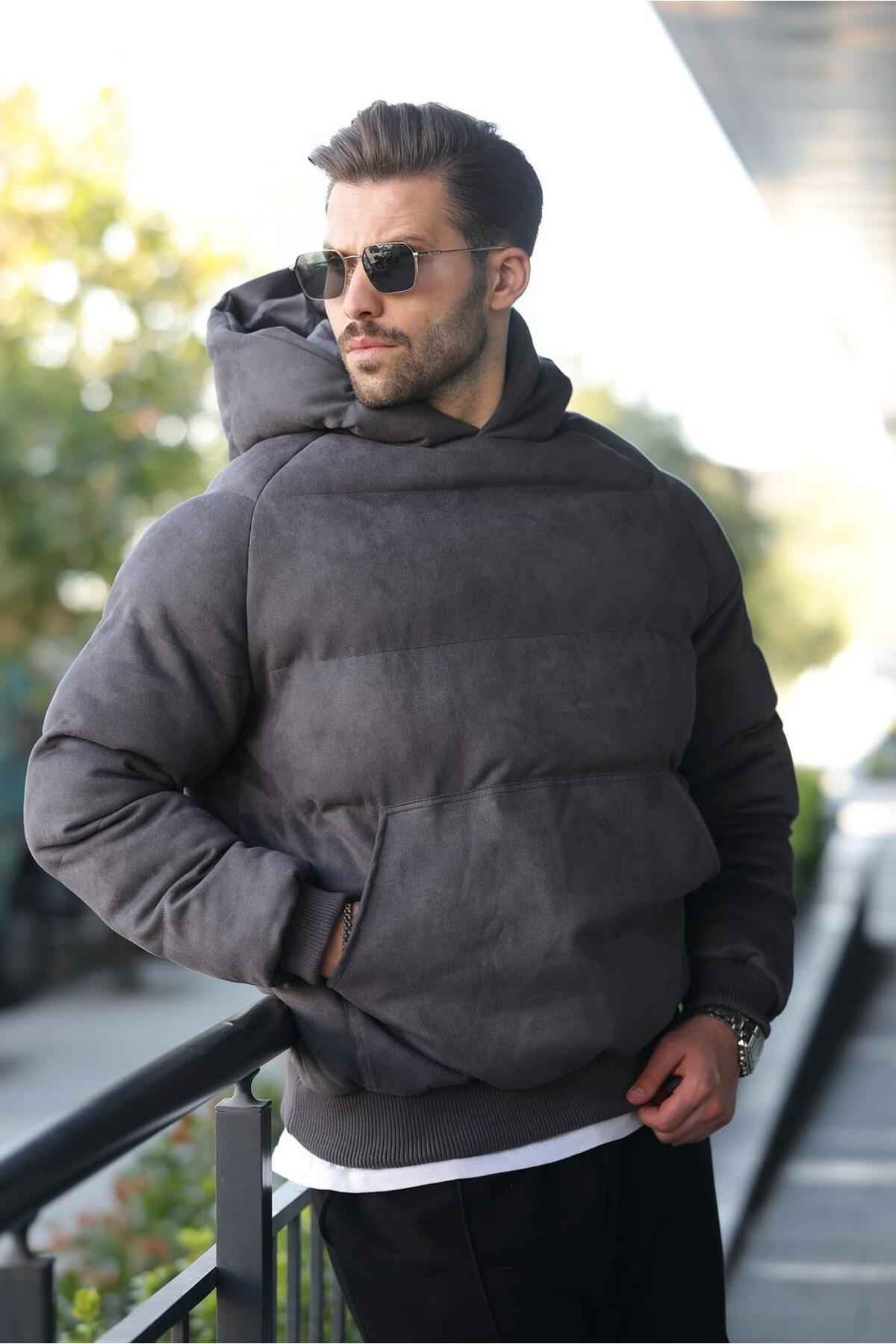 مانتو پفی مردانه کلاهدار خاکی