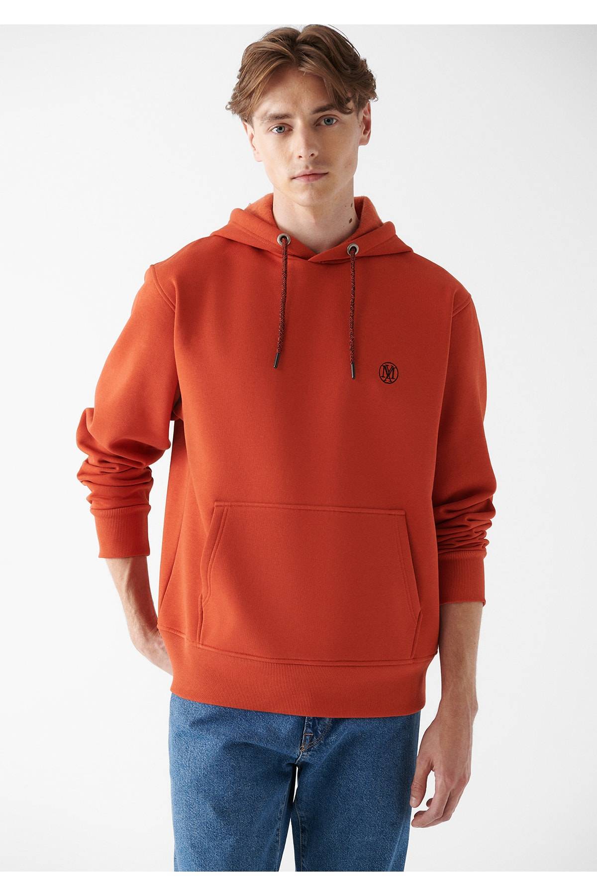 سویشرت سرپوش نارنجی لوگو دوزی شده -70481