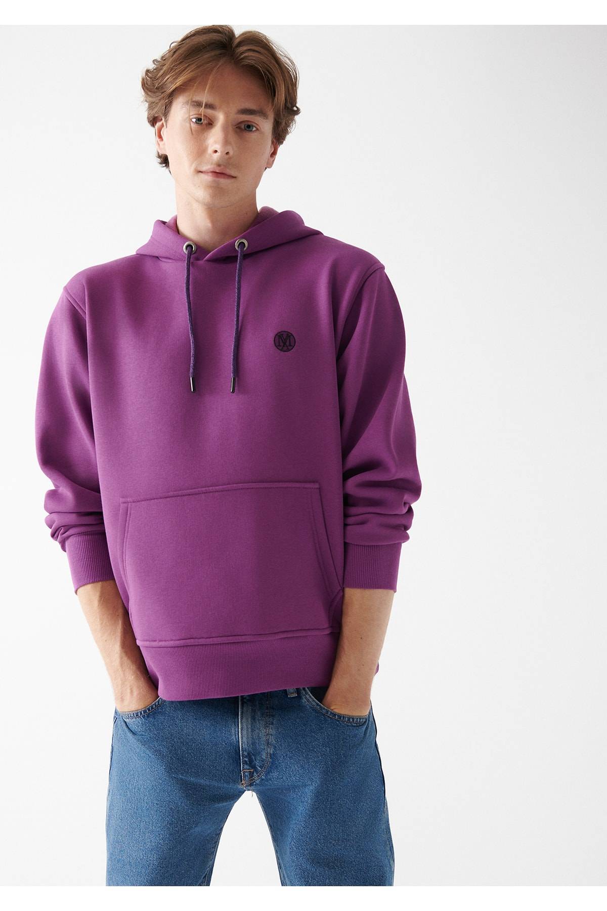 سویشرت سرپوش نارنجی لوگو دوزی شده -70481