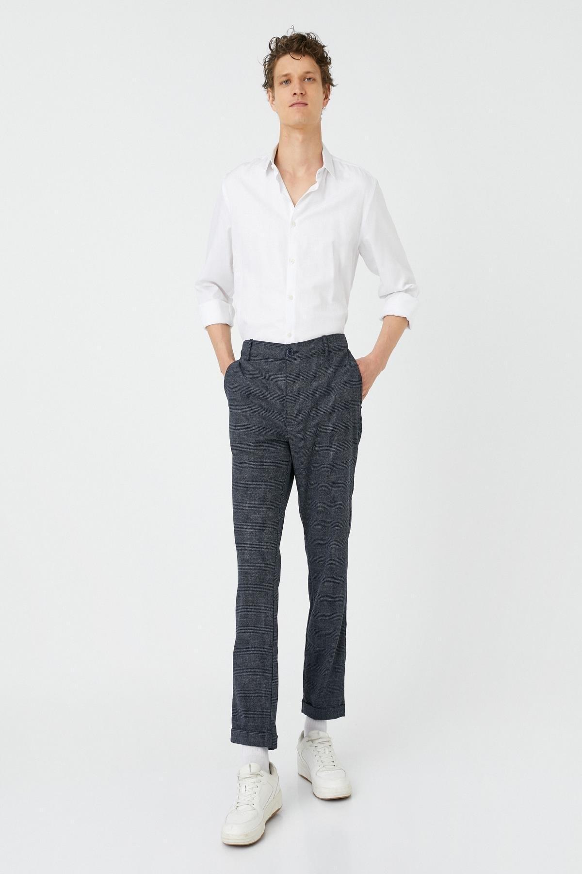 شلوار جین شطرنجی آبی سرمه ای مردانه