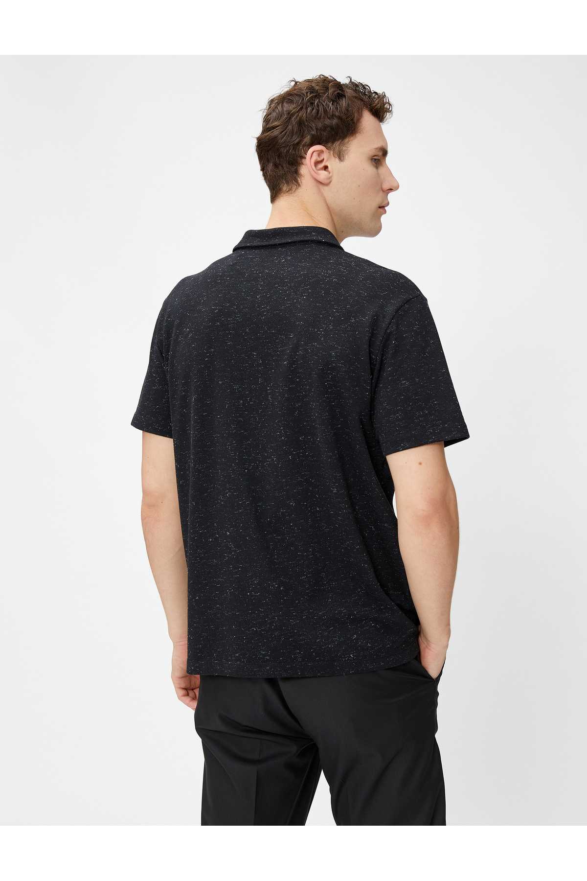 تیشرت یقه پولو مرمری آستین کوتاه دکمه دار