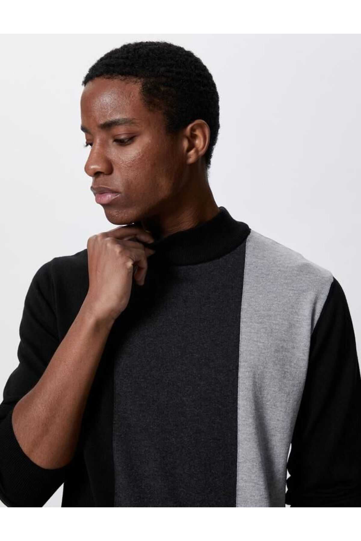 ژاکت بافتنی پایه نیم یقه یقه اسلیم فیت رنگ بلوکی